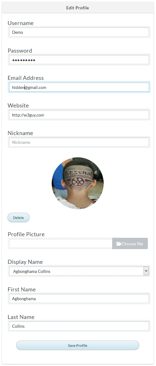 Boson edit profile form
