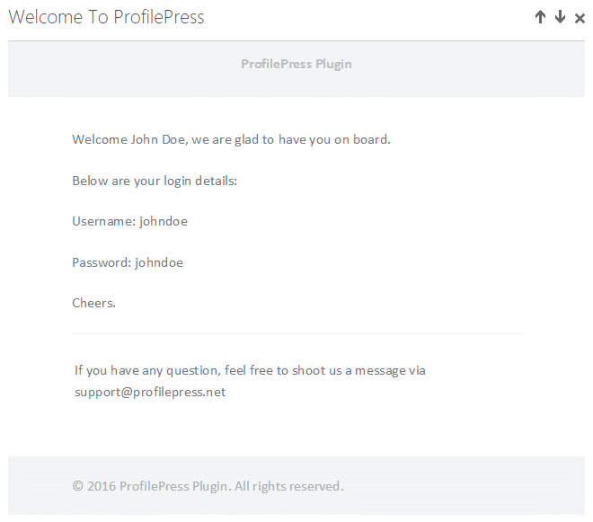 Pretty welcome message to new users powered by ProfilePress plugin