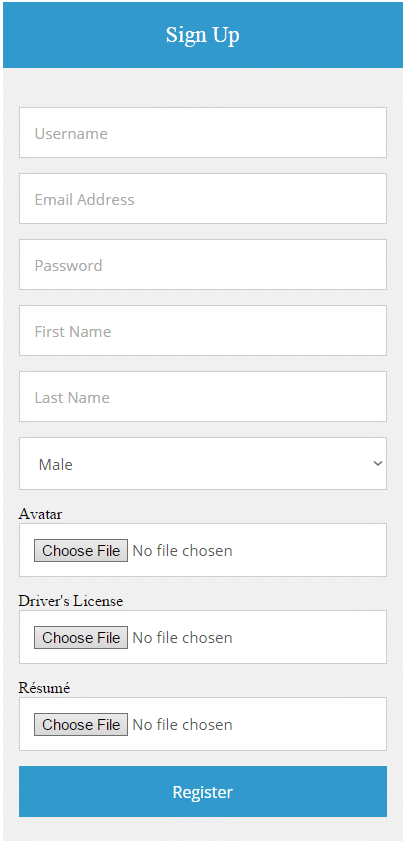 Registration form for WordPress with file upload