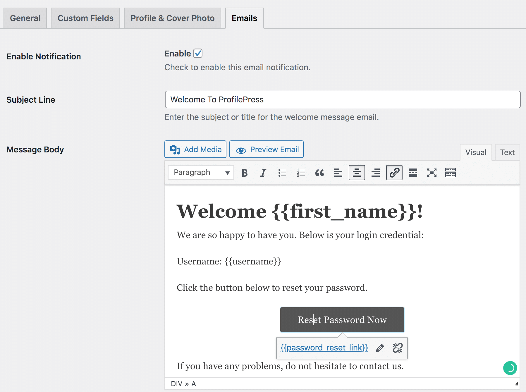Enable welcome email in WordPress