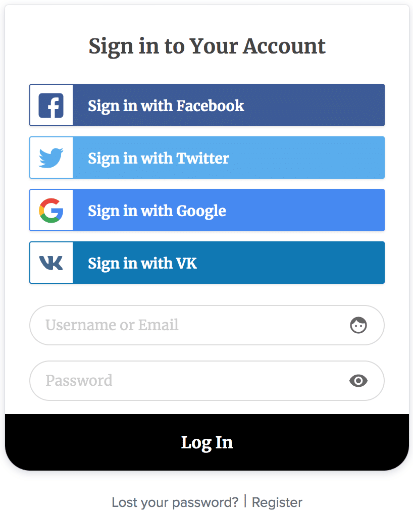 FaceBook Login  ВКонтакте