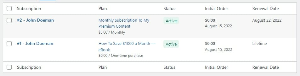 Subscriptions Page