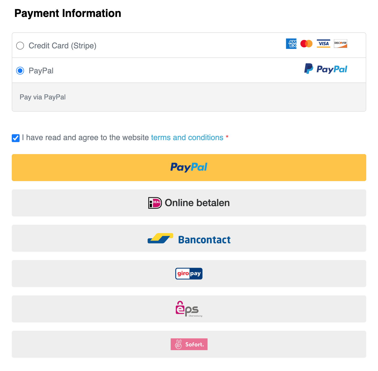 Multiple Payment Methods Paypal