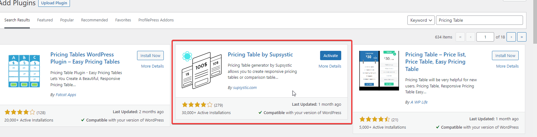21. Install Pricing Table Plugin