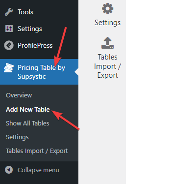 22. Navigate to Add New Table Subsection