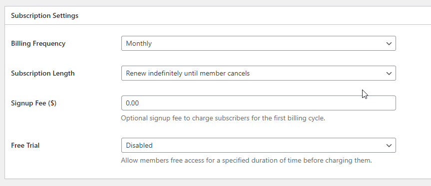 8. Subscription Settings Section