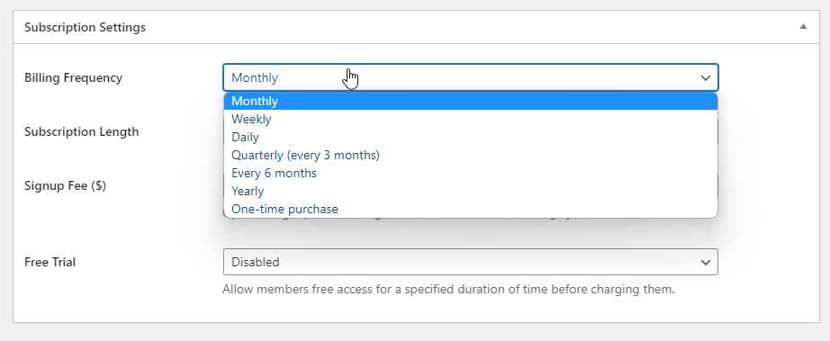 Select billing frequency