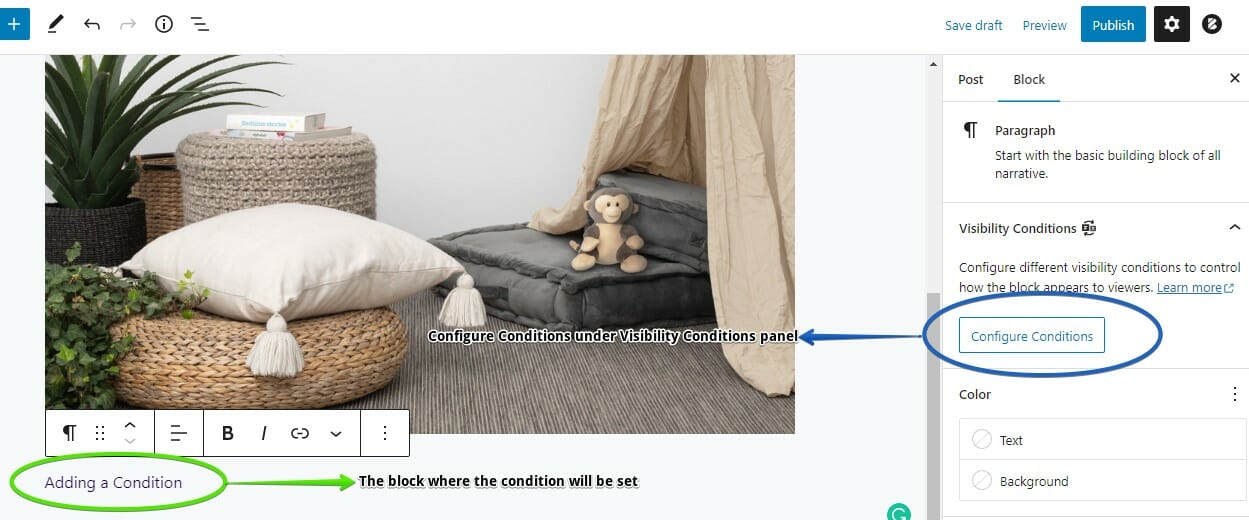 block and configure conditions