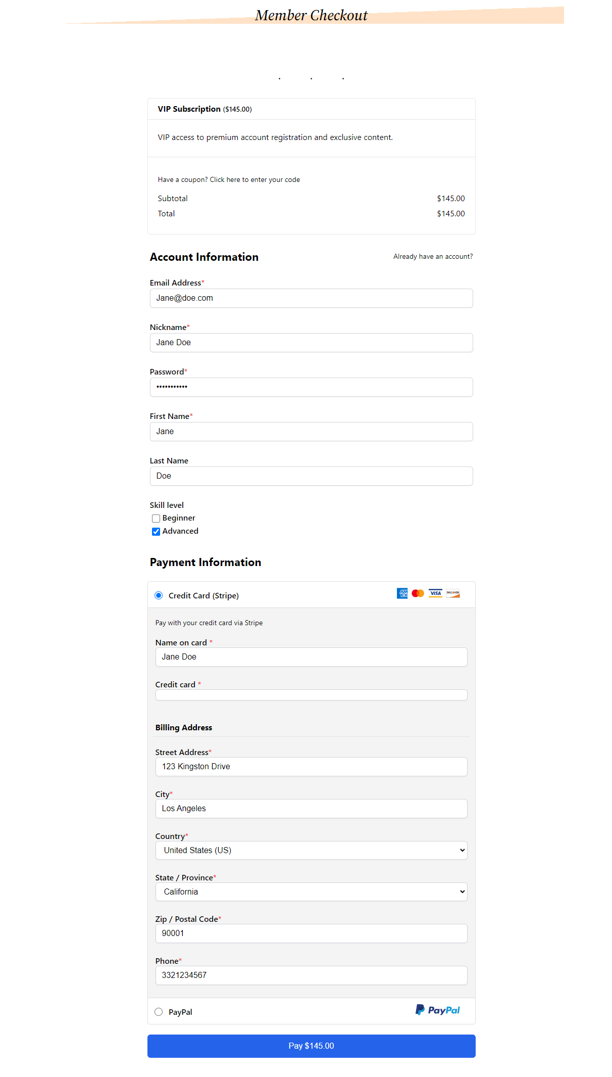 Charge users for premium account registration