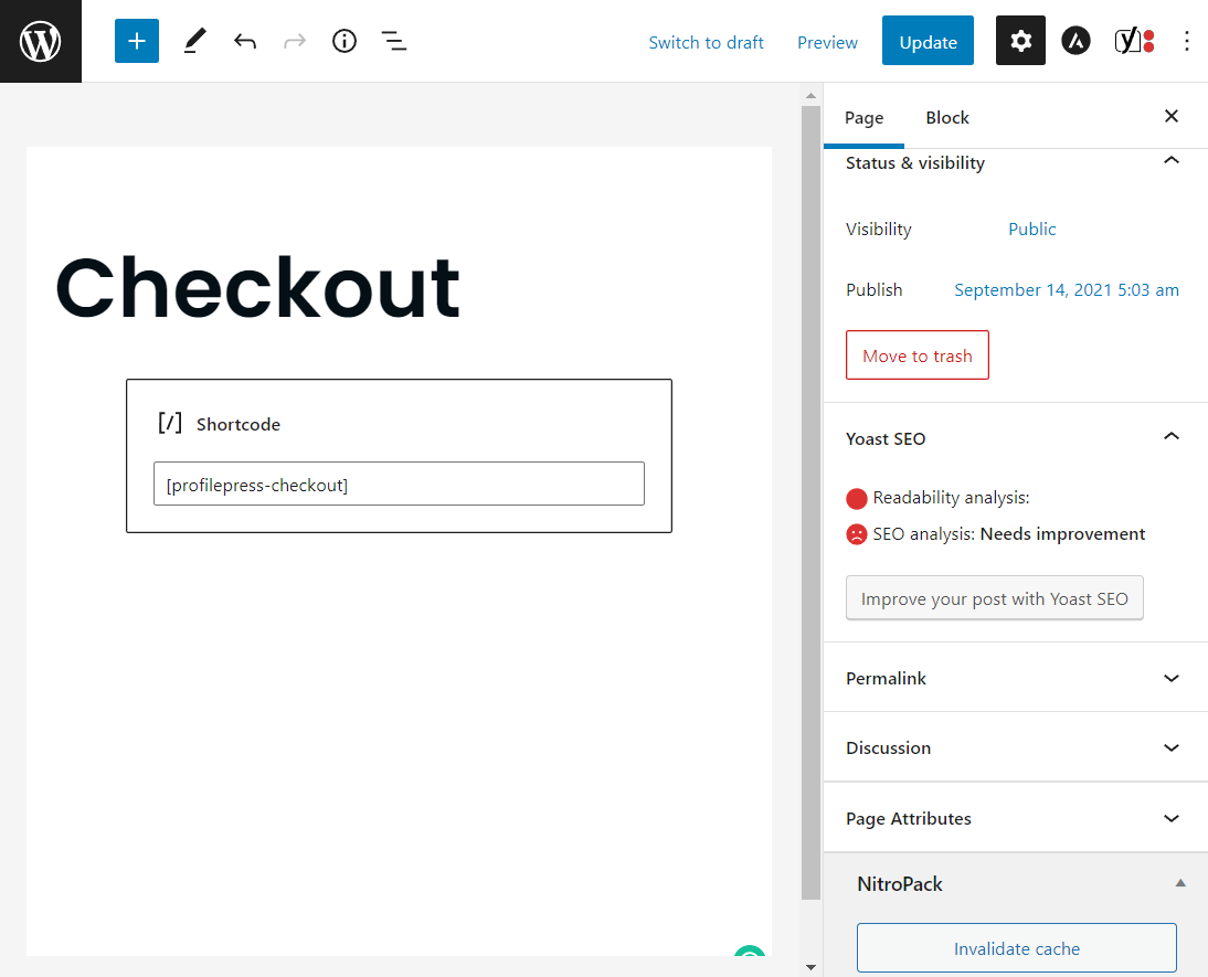 creating checkout page using shortcode