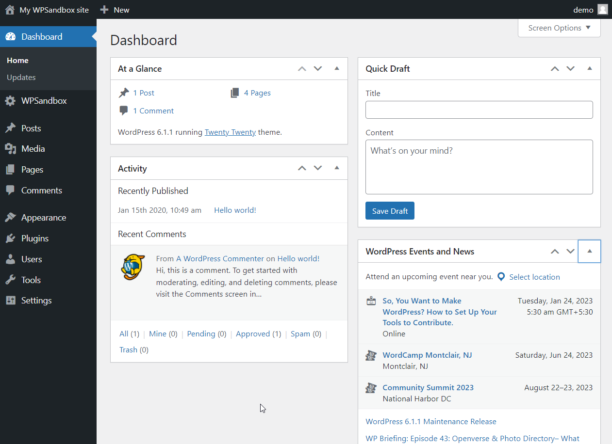 wordpress dashboard