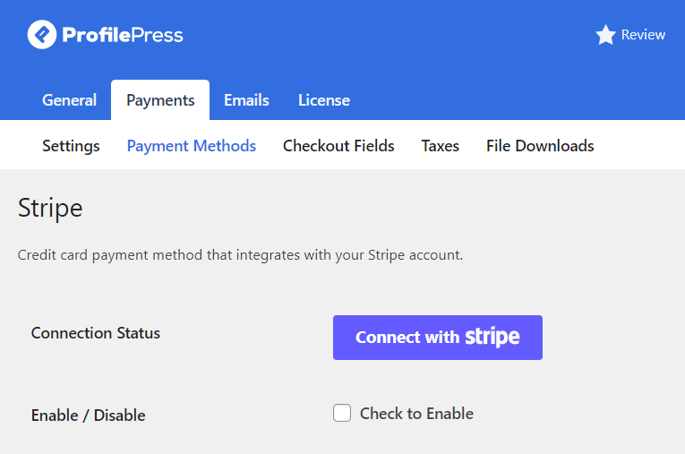 connect stripe with profilepress