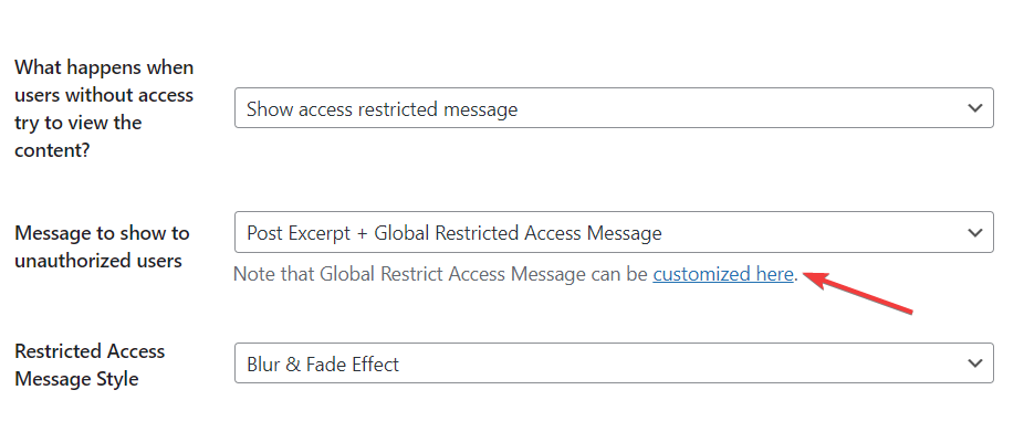 custom message for unauthorized users