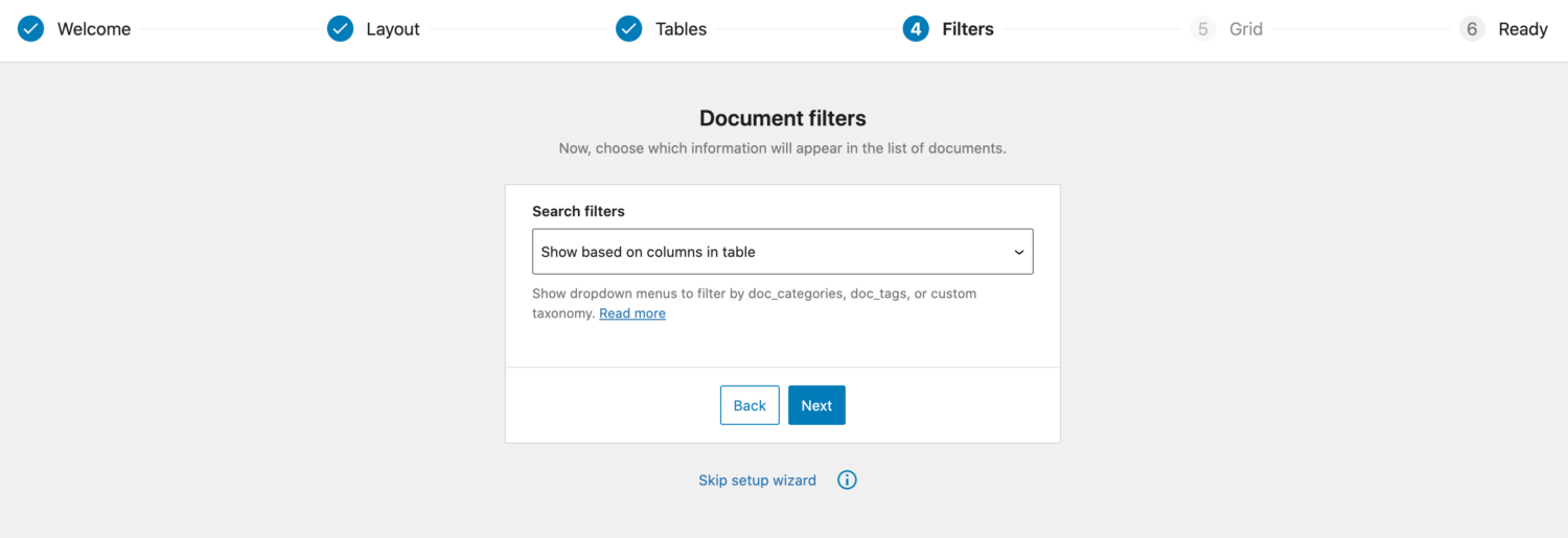 Document filters settings