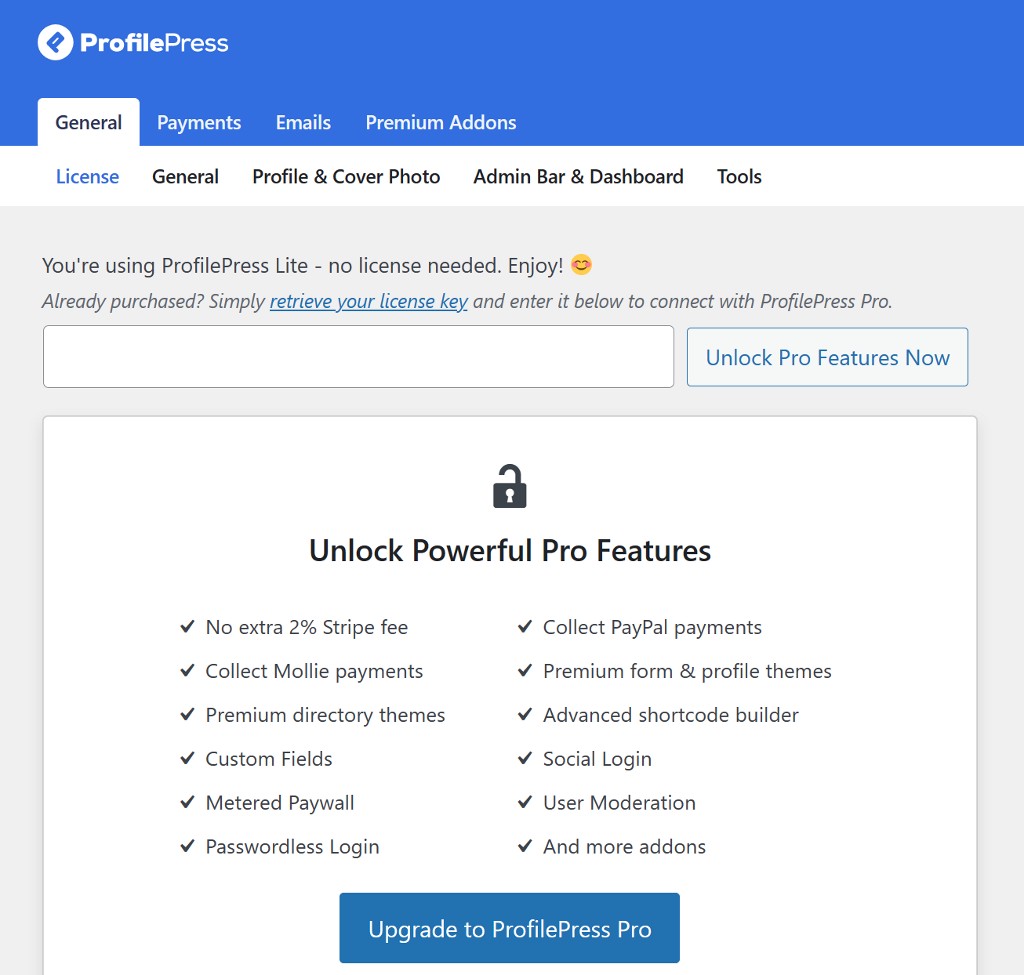 Verify ProfilePress premium license key