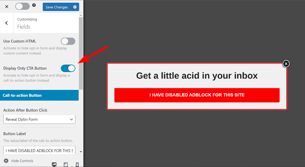 Display only CTA button and change button text and color