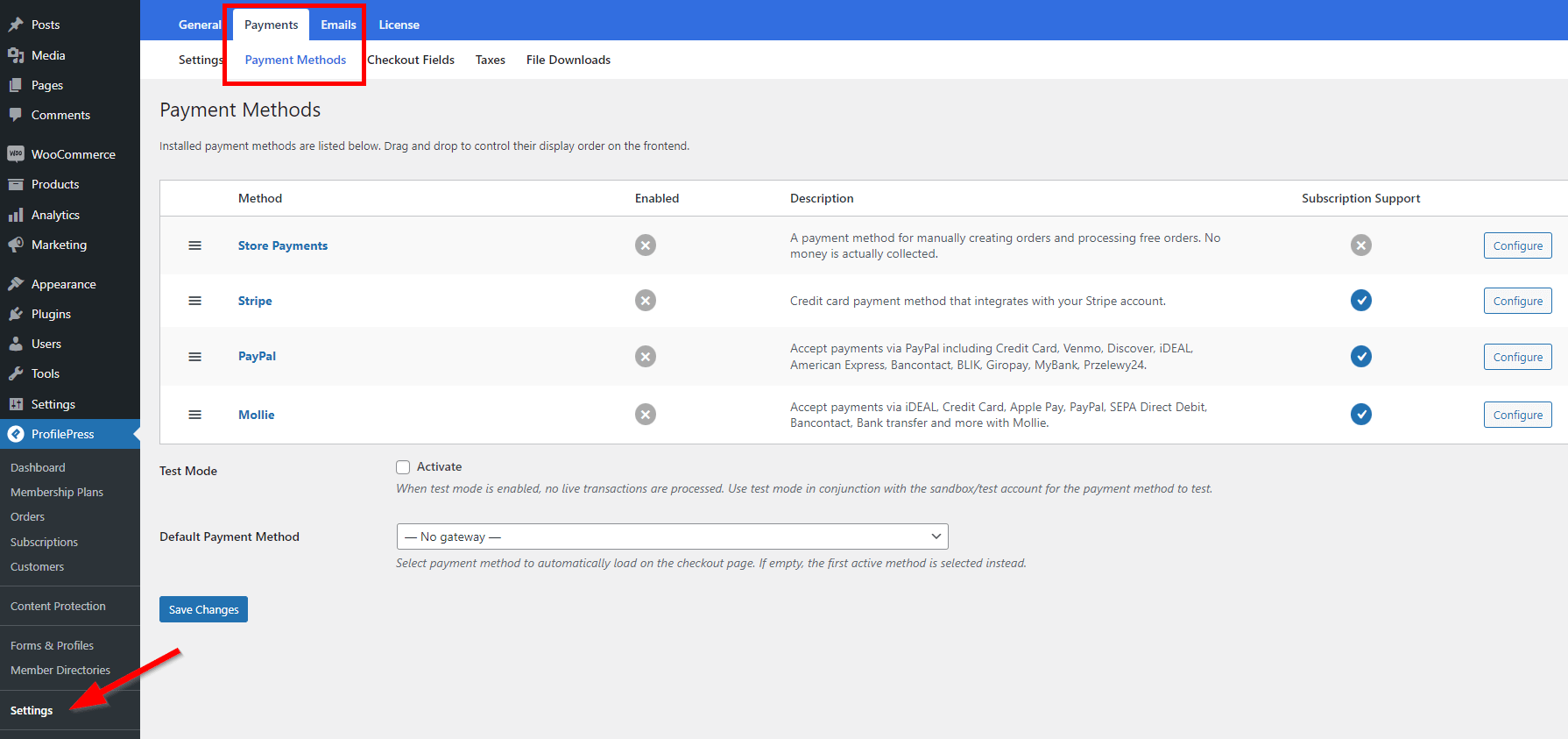 configure profilepress payment gateways