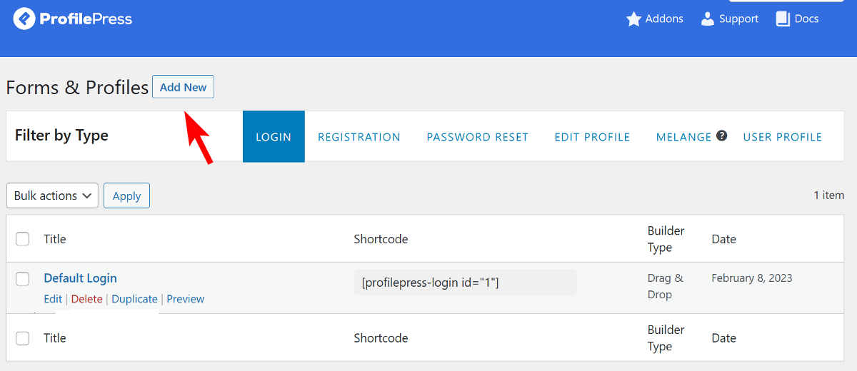 Create a new login form