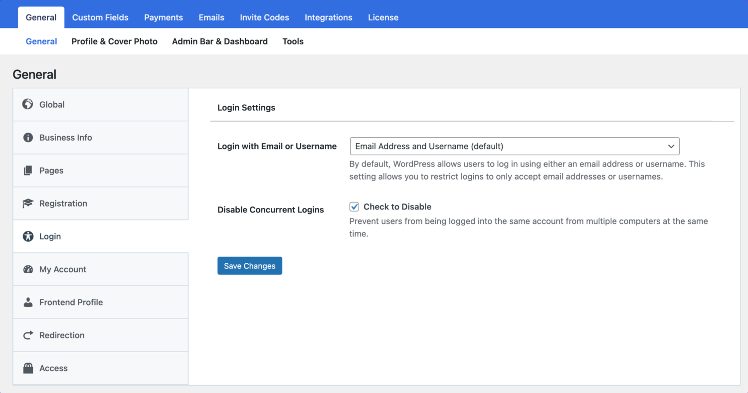 ProfilePress login settings