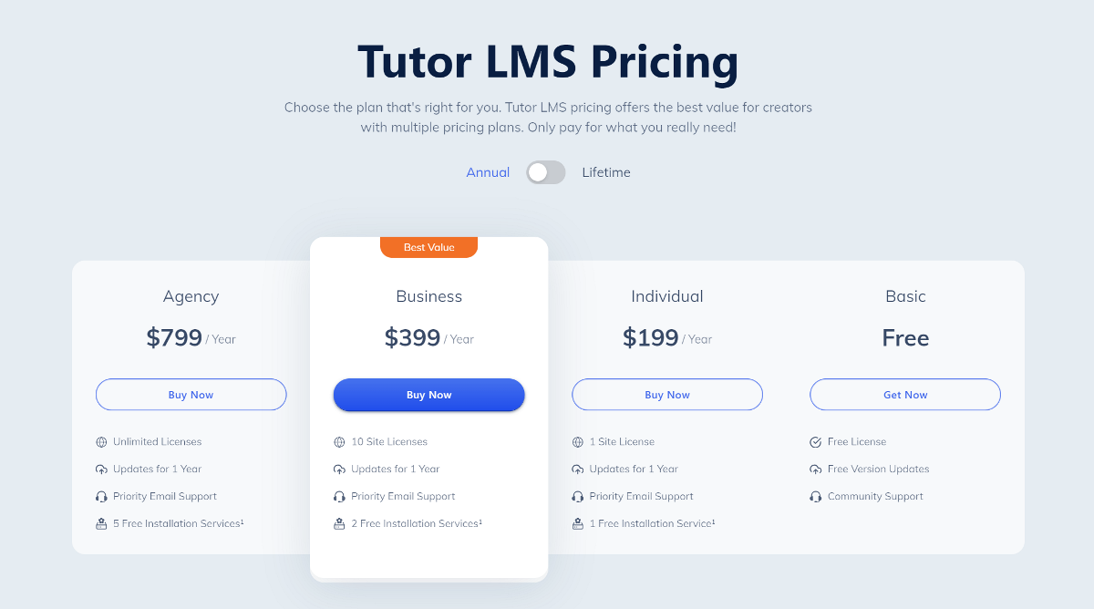 tutor LMS pricing plans