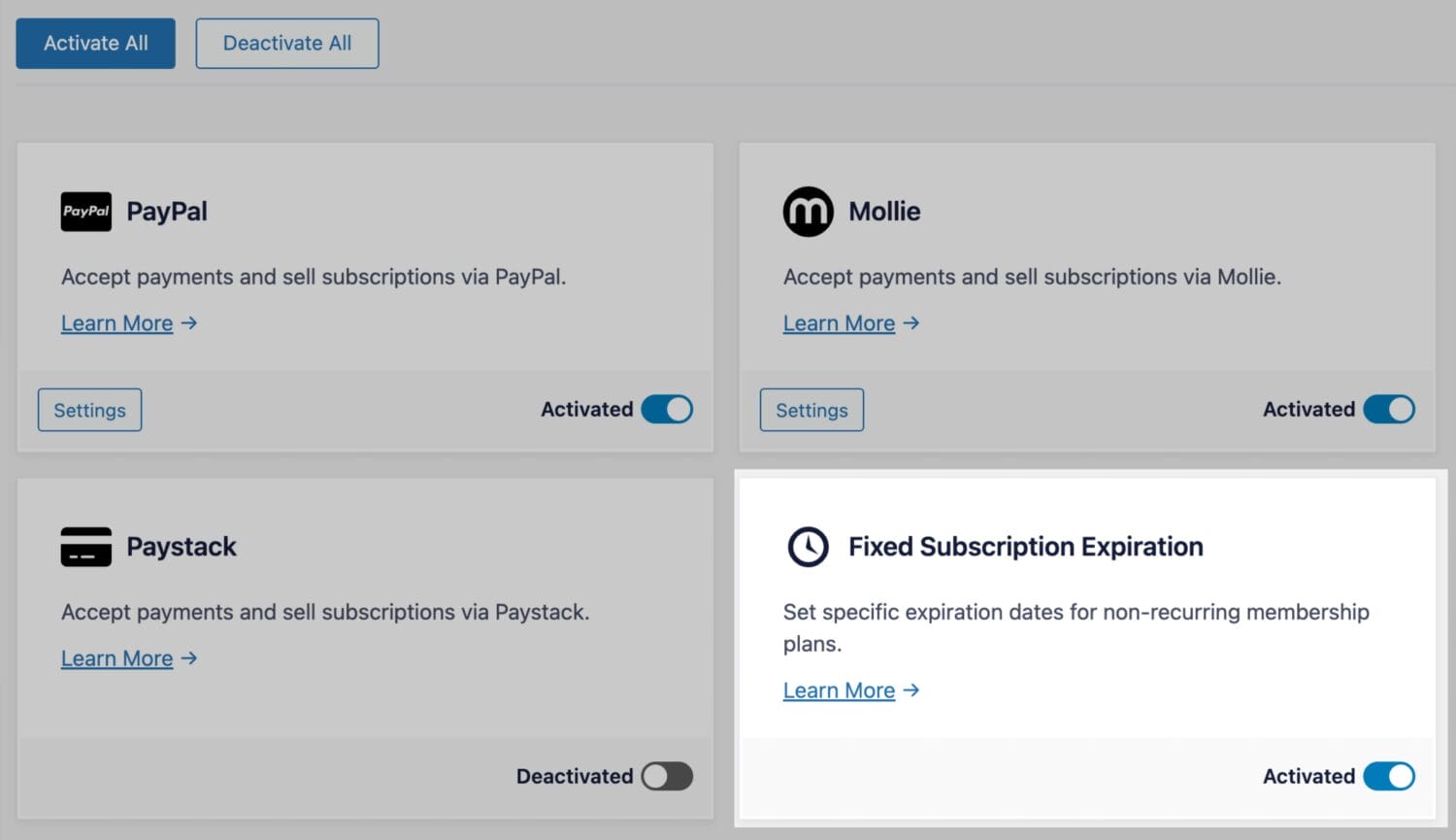 Activating the Fixed Subscription Expiration addon