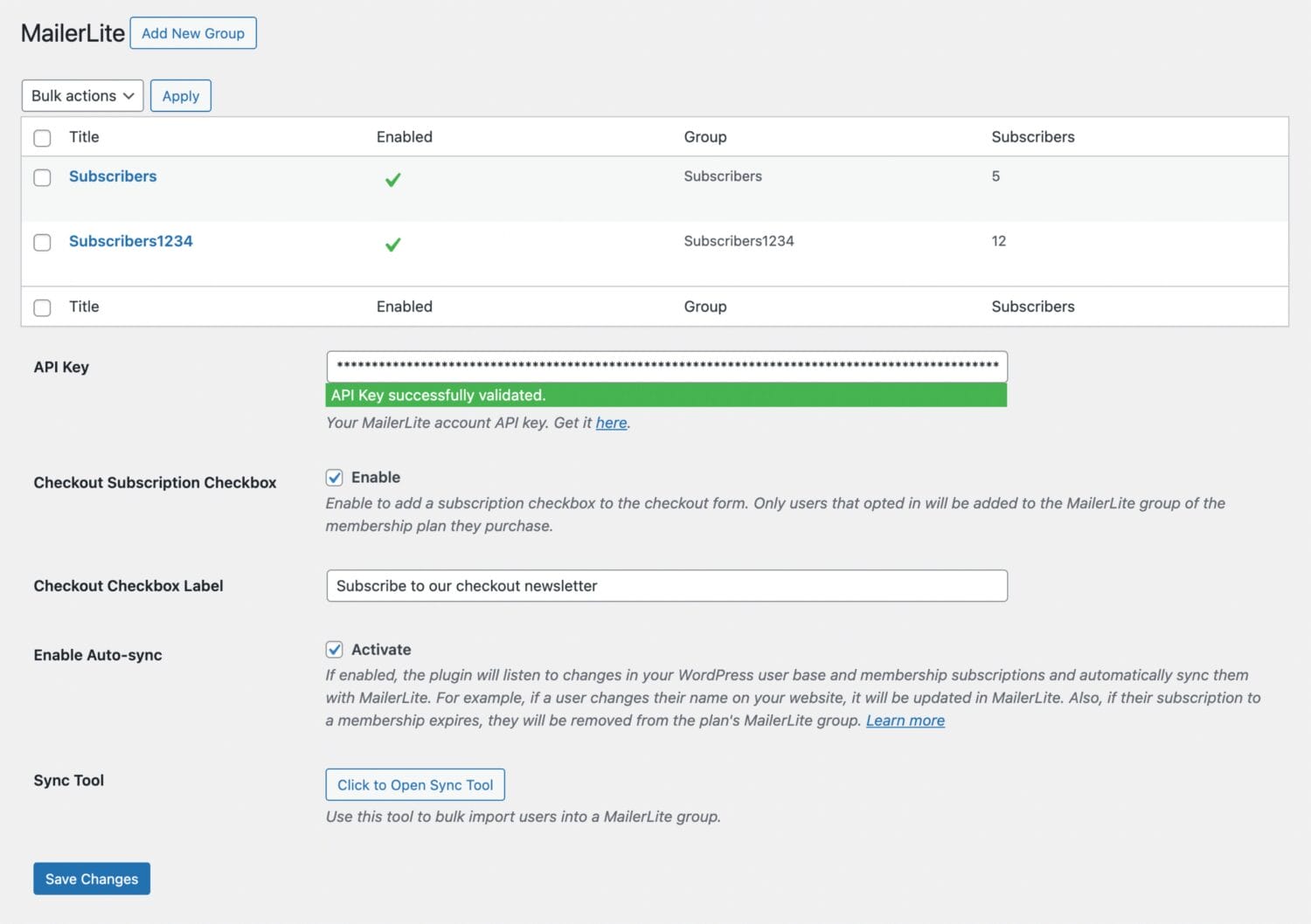 MailerLite addon settings in ProfilePress