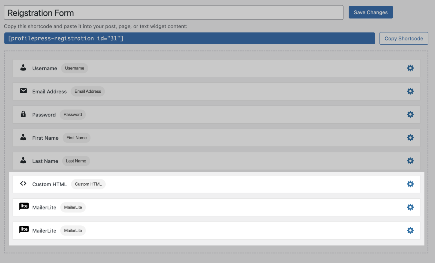 WordPress registration form integrated with MailerLite