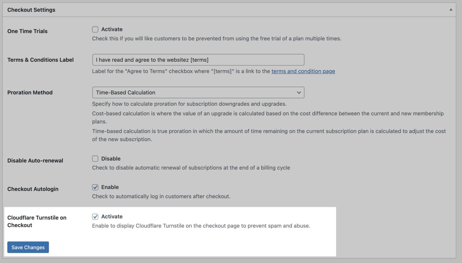 Cloudflare Turnstile integration for ProfilePress checkout form