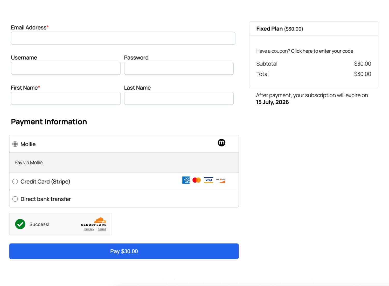 Cloudflare Turnstile display on ProfilePress Checkout
