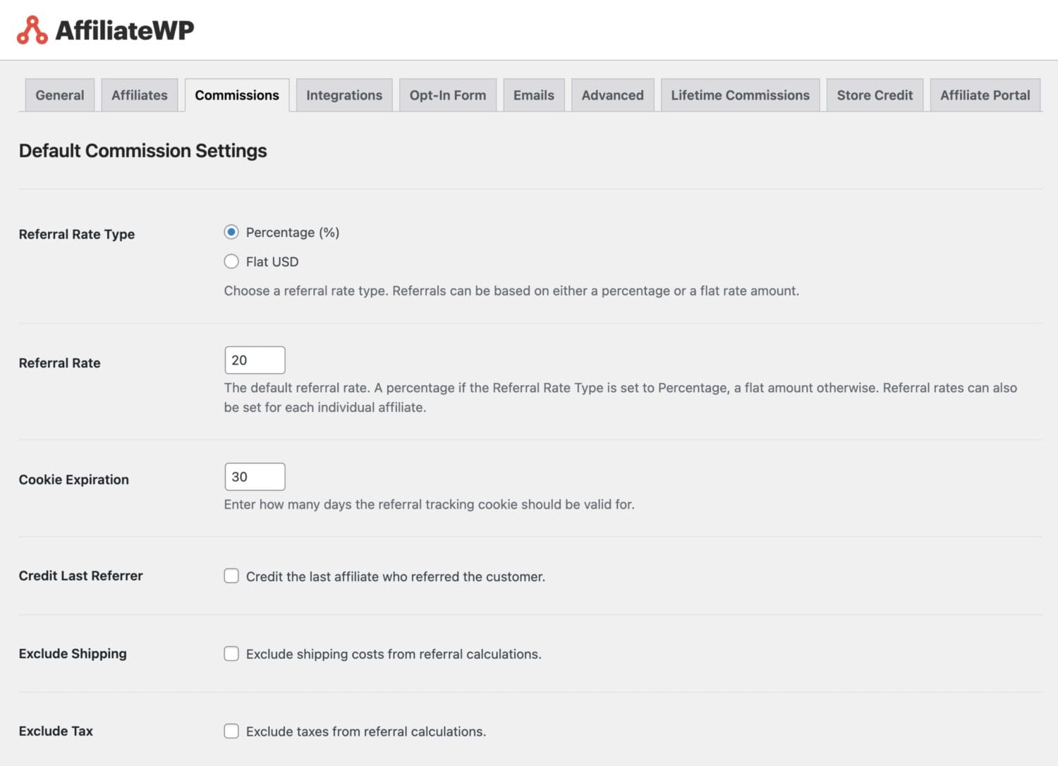 AffiliateWP general settings