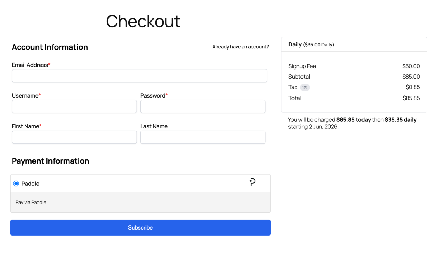 Paddle checkout form in WordPress