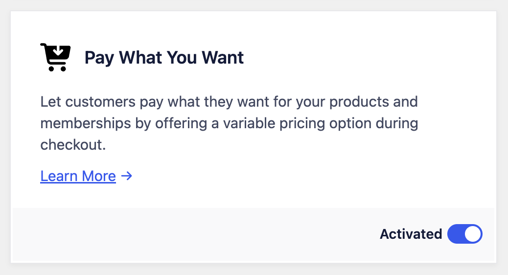 Enable Pay What You Want addon