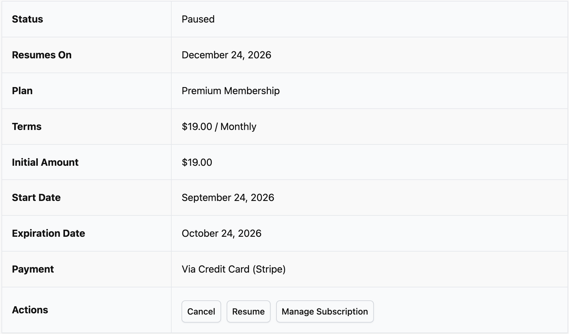 A paused subscription on the My Account page