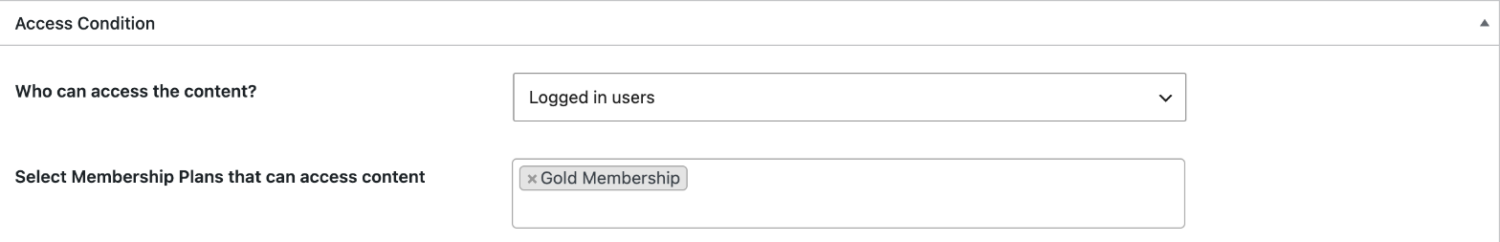 Content protection rule access condition set to logged-in users with a membership plan