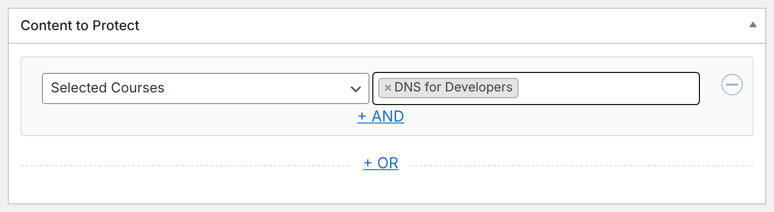 A protection rule with “Selected Courses” under Content to Protect