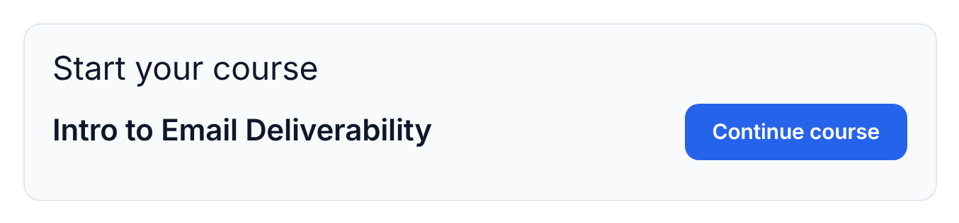 The Start your course box on the payment success page, with a Continue course button