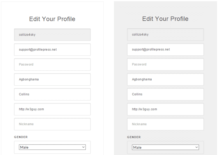 Perfecto edit profile form for WordPress